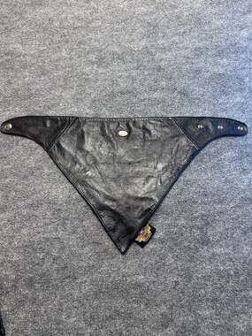 Harley-Davidson Black Leather Snap Bandana & Skull Crossbones Bracelet Set Biker